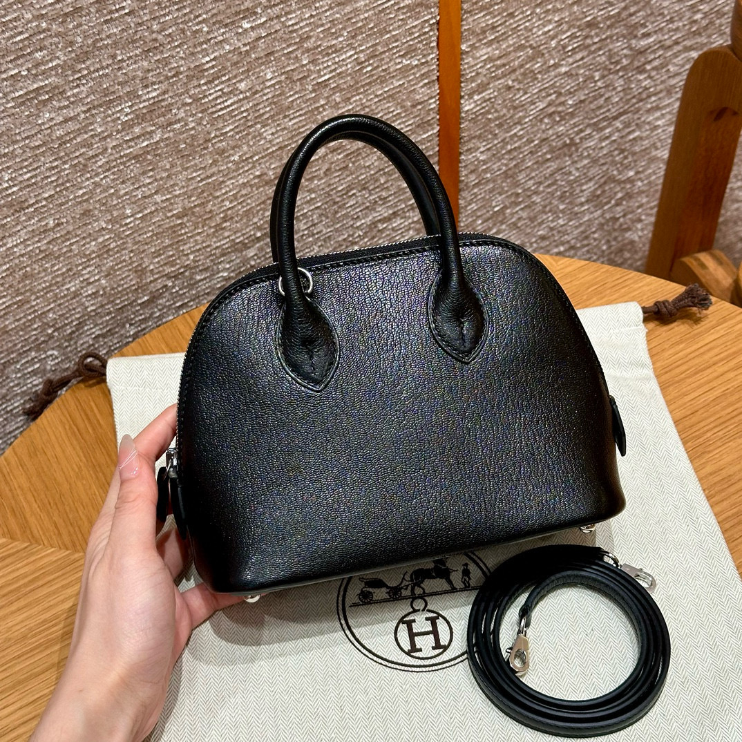 에르메스 Hermes Mini Bolide 18cm chèvre 89 Noir/silver