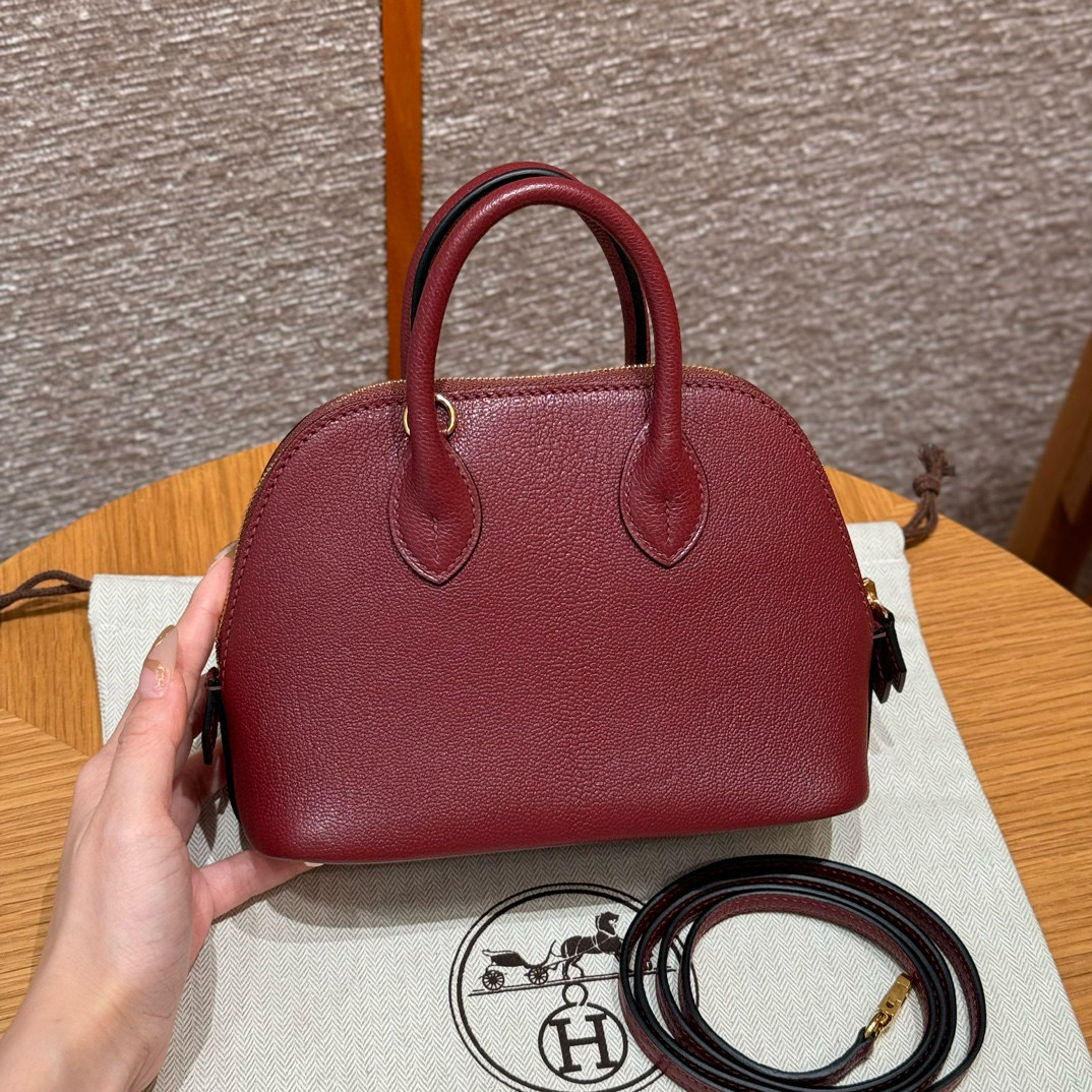 에르메스 Hermes Mini Bolide 18cm chèvre K1 Rouge grenat/gold