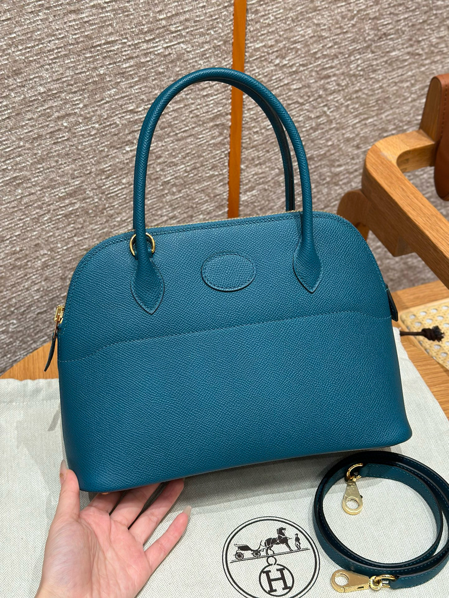 에르메스 Hermes Bolide 27cm Epsom W0 Vert Bosphore/gold