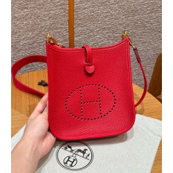 에르메스 Hermes Mini Evelyne 16cm clemence 5E Vermillon/gold