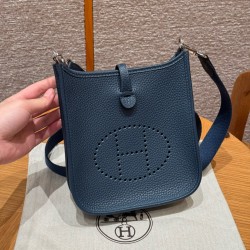에르메스 Hermes Mini Evelyne 16cm clemence 7P Blue presse/silver