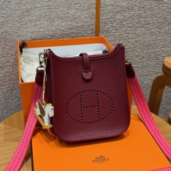 에르메스 Hermes Mini Evelyne 16cm clemence 55 Rouge H/silver