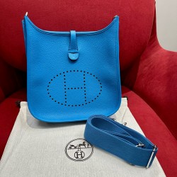 에르메스 Hermes Evelyne 29cm clemence B3 Blue Zanzibar/silver
