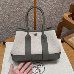 에르메스 Hermes Garden party mini 23cm Canbas and Negonda ecru noir Gris meyer