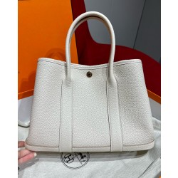 에르메스 Hermes Garden party 30cm Clemence 10 Craie/gold