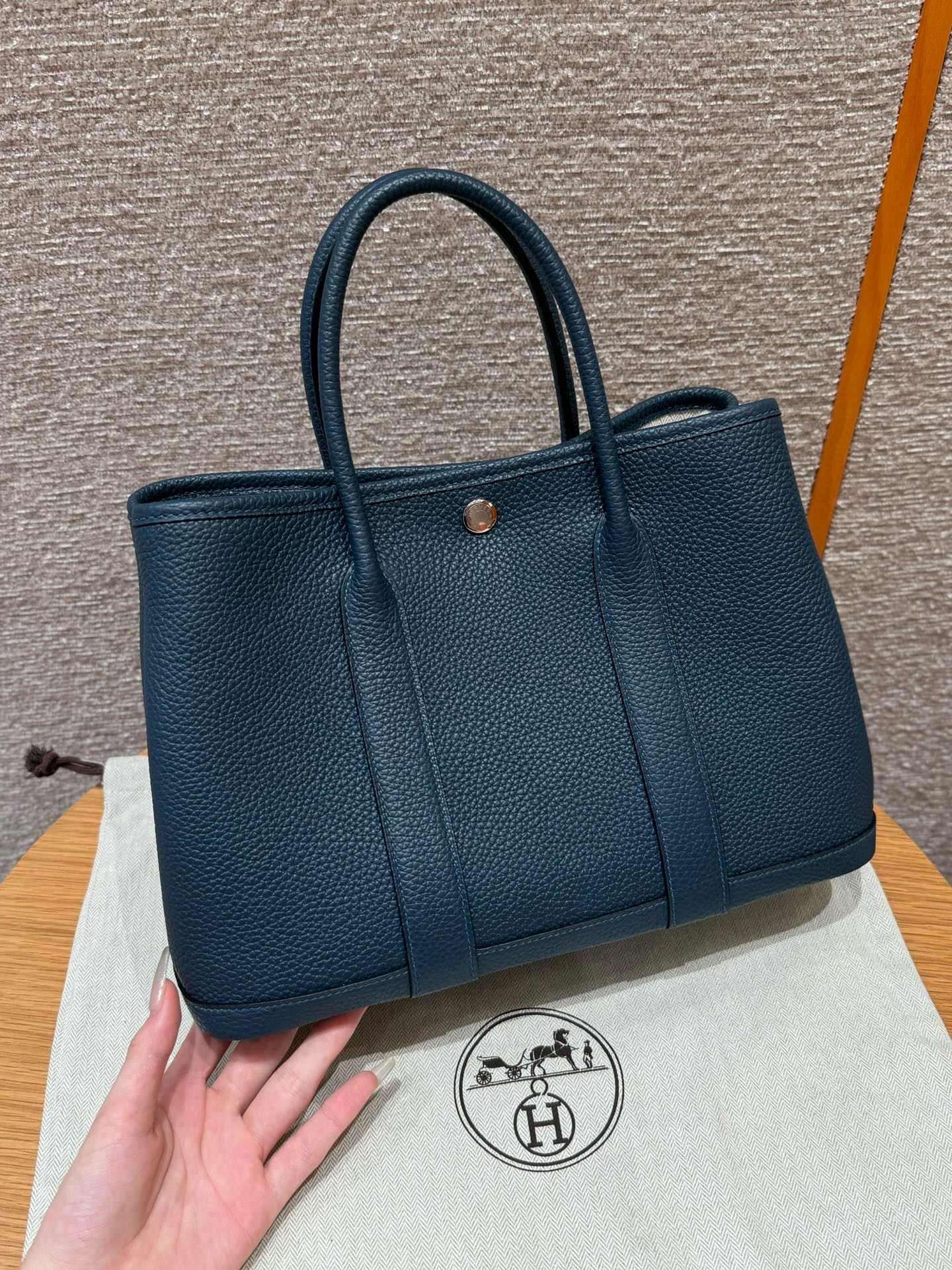 에르메스 Hermes Garden party 30cm vache country 7P Blue presse