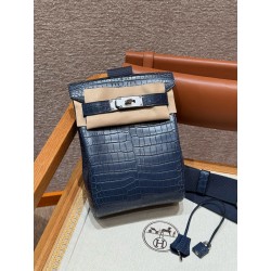 에르메스 Hermes Hac a dos 28cm Matte Porosus 76 Blue indigos/ilver