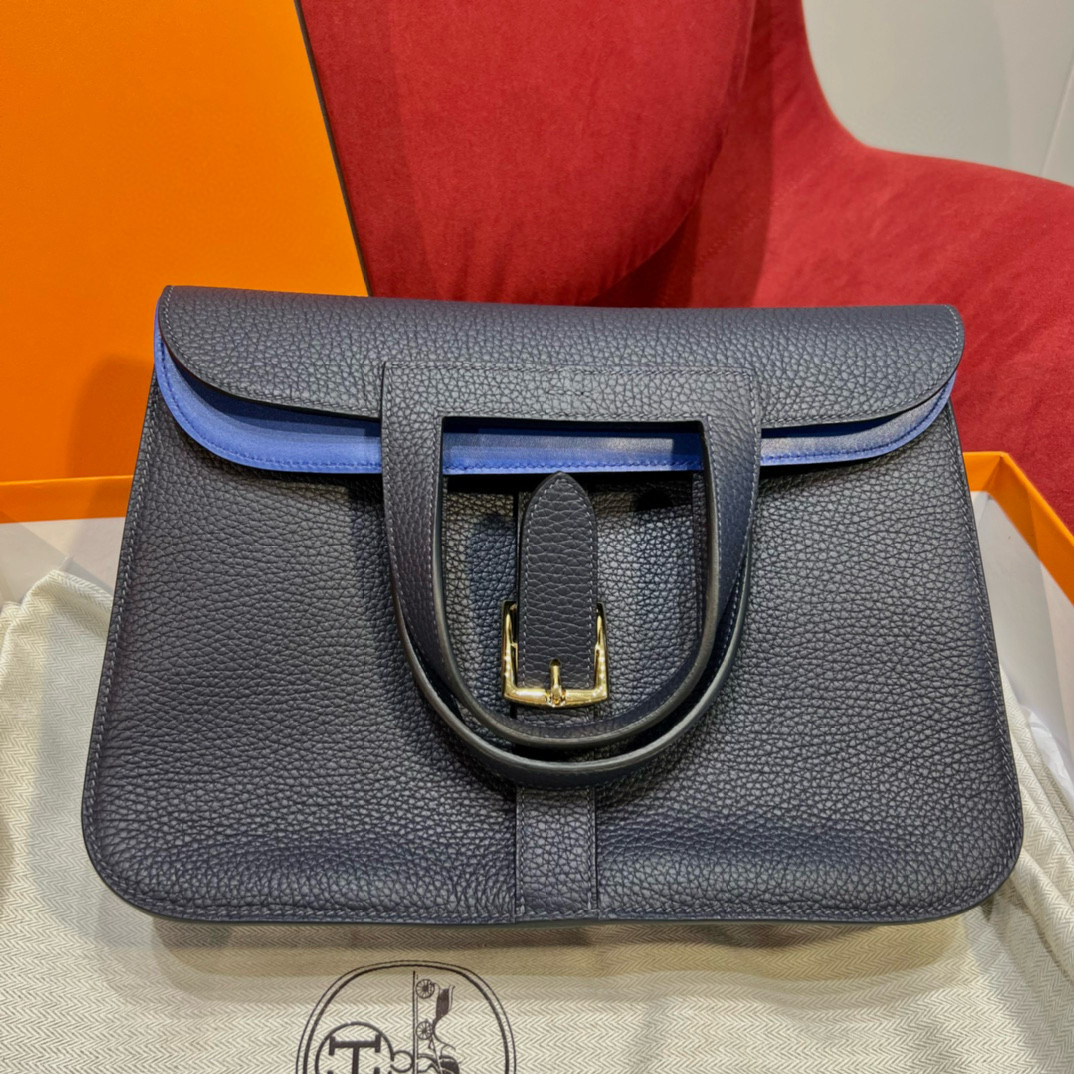 에르메스 Hermes Halzan 25cm swift 2Z Blue niut and 7T Blue electric/gold