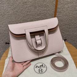 에르메스 Hermes Halzan 31cm clemence 09 Mauve pale and 37 Gold/silver