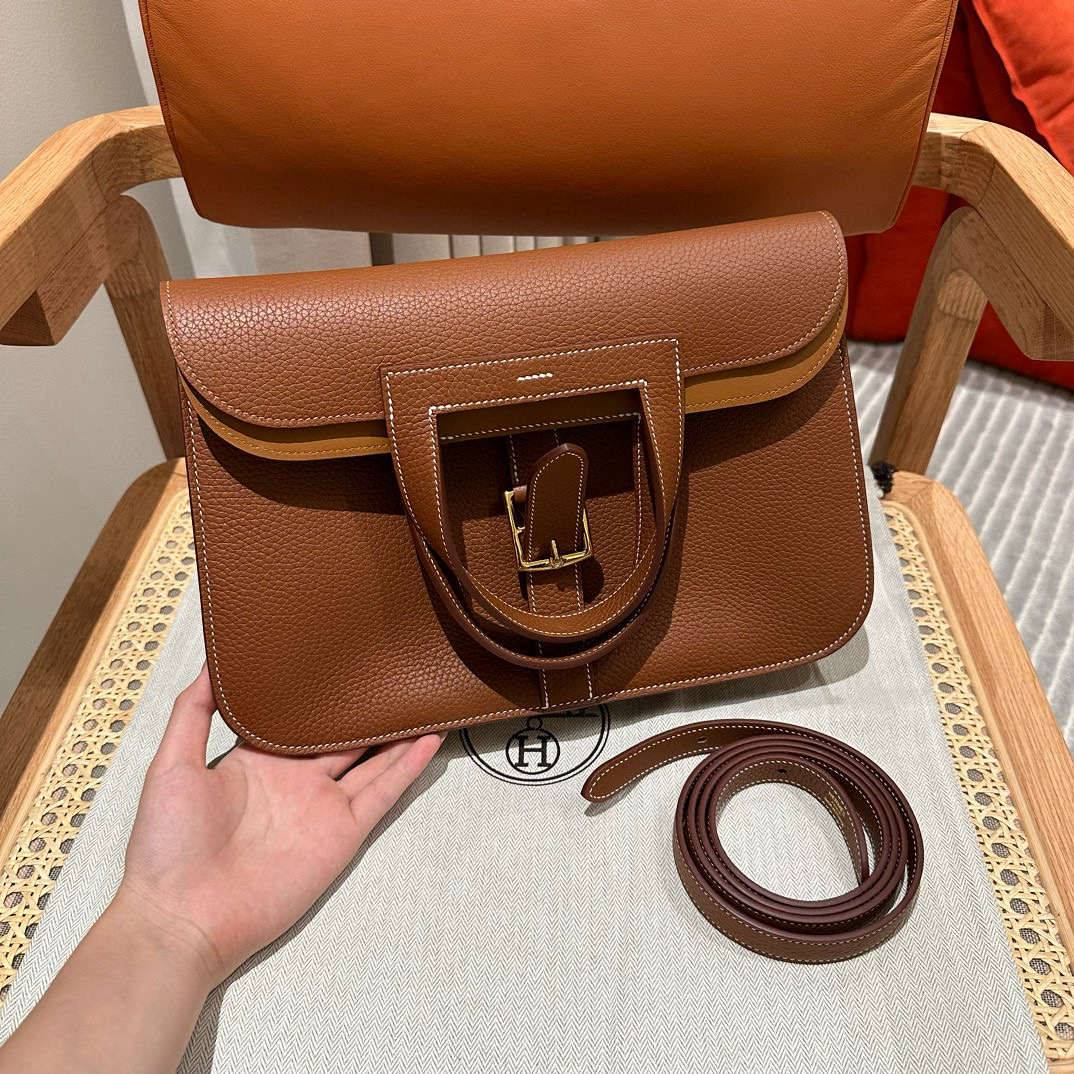에르메스 Hermes Halzan 31cm clemence 37 Gold/gold