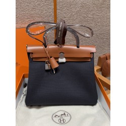 에르메스 Hermes Herbag 31cm canvas and cowhide 7U Blue navy-fauve/silver