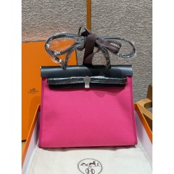 에르메스 Hermes Herbag 31cm canvas and cowhide 9i Magnolia and 73 Blue saphir/silver