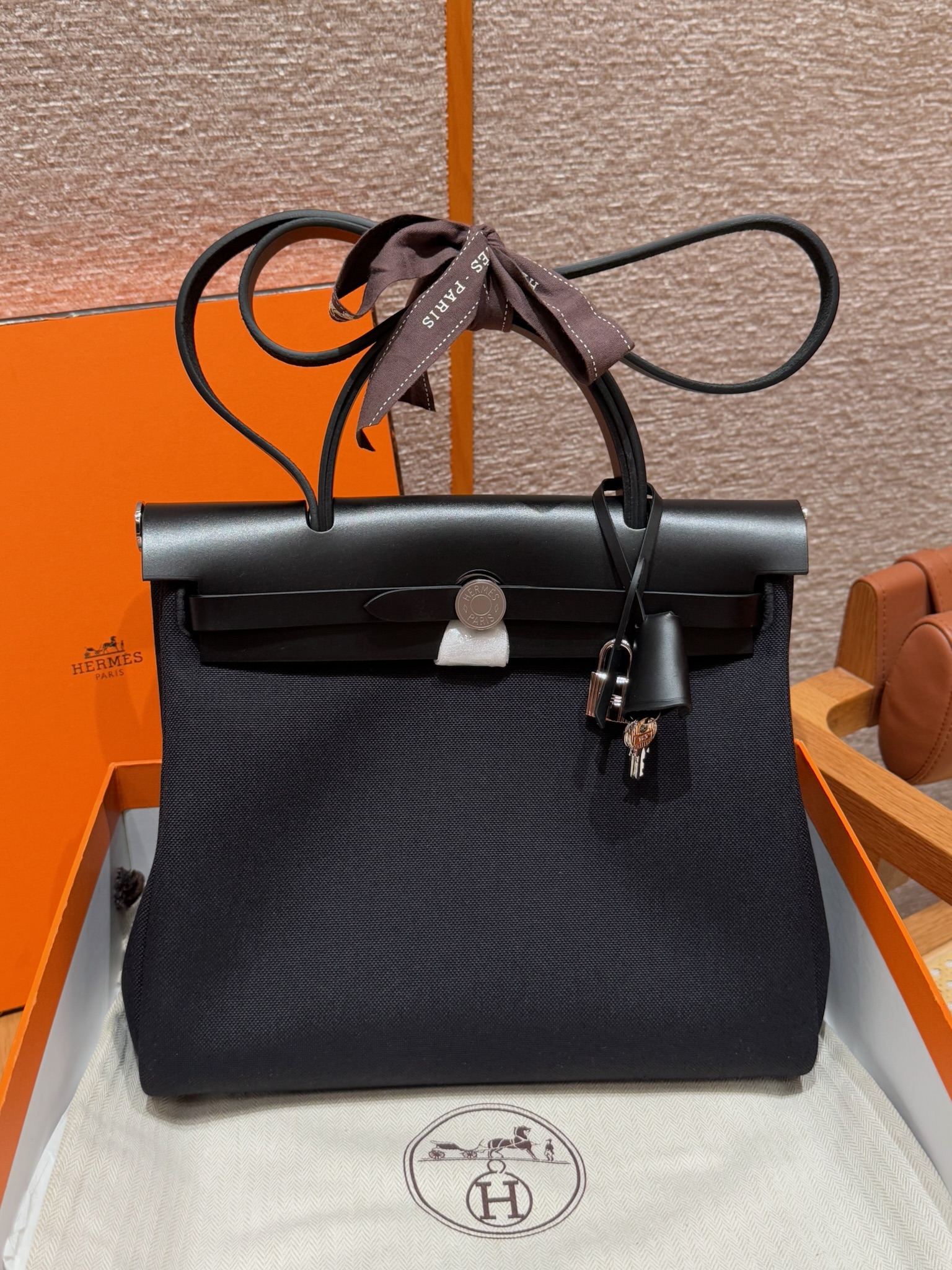 에르메스 Hermes Herbag 31cm canvas and cowhide 89 Noir/silver