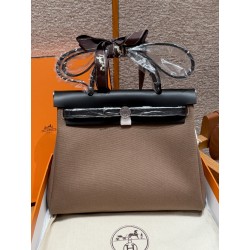 에르메스 Hermes Herbag 31cm canvas and cowhide toundra and noir/silver