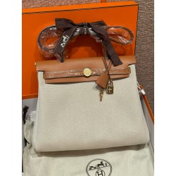 에르메스 Hermes Herbag 31cm canvas and cowhide 37 Gold/gold