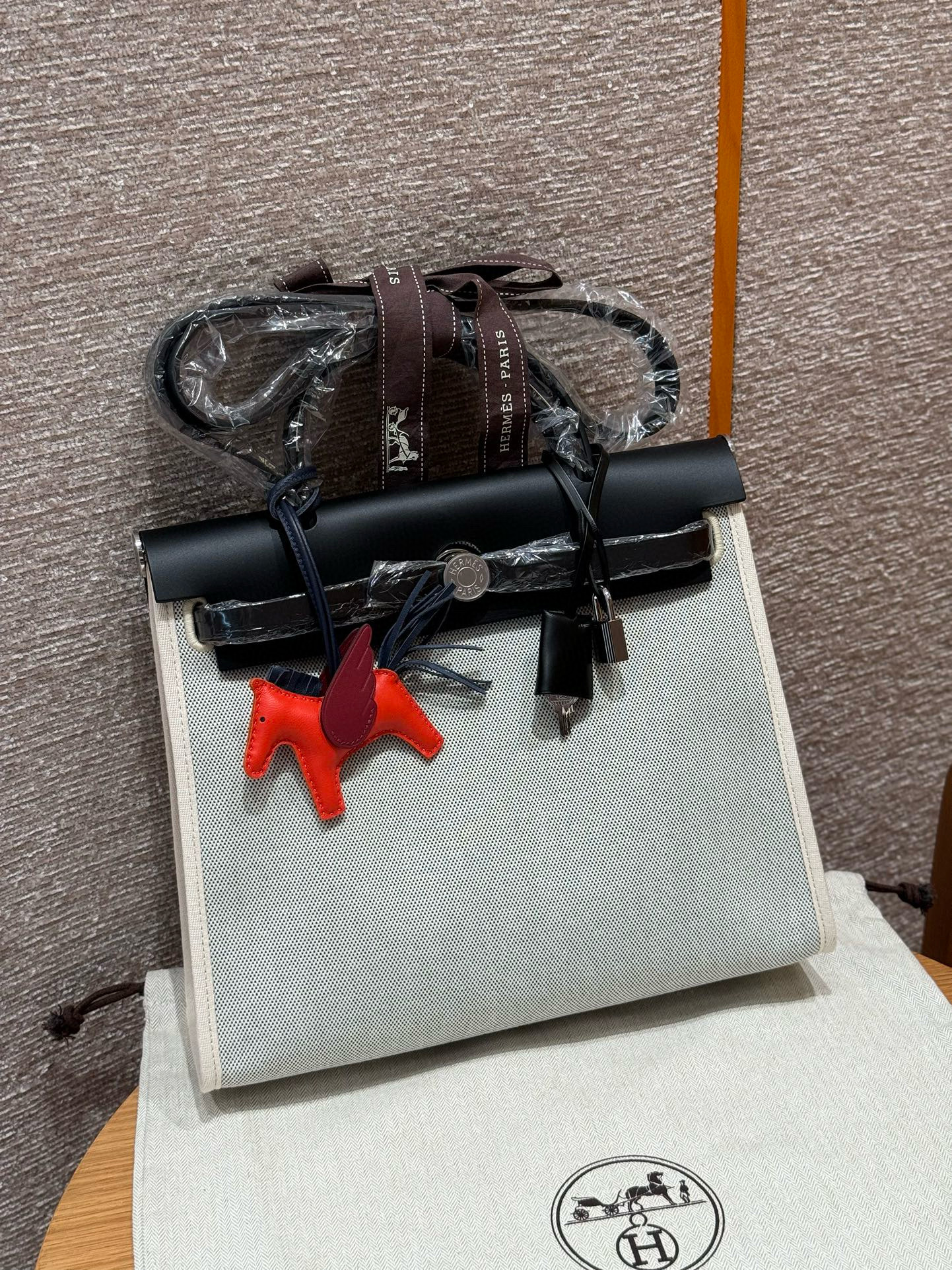 에르메스 Hermes Herbag 31cm canvas and cowhide Grey/silver