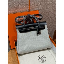 에르메스 Hermes Herbag 31cm canvas and cowhide Grey/silver