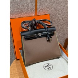에르메스 Hermes Herbag 31cm canvas and cowhide oundra and noir/silver