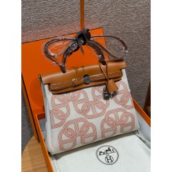 에르메스 Hermes Herbag 31cm canvas and cowhide orange mécano écru beige nature/silver