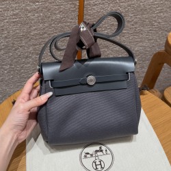 에르메스 Hermes Herbag mini 20cm canvas and cowhide ardoise ardoise/silver