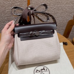 에르메스 Hermes Herbag mini 20cm canvas and cowhide ecru beige Ebene/silver