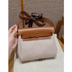 에르메스 Hermes Herbag mini 20cm canvas and cowhide ecru beige fauve/gold