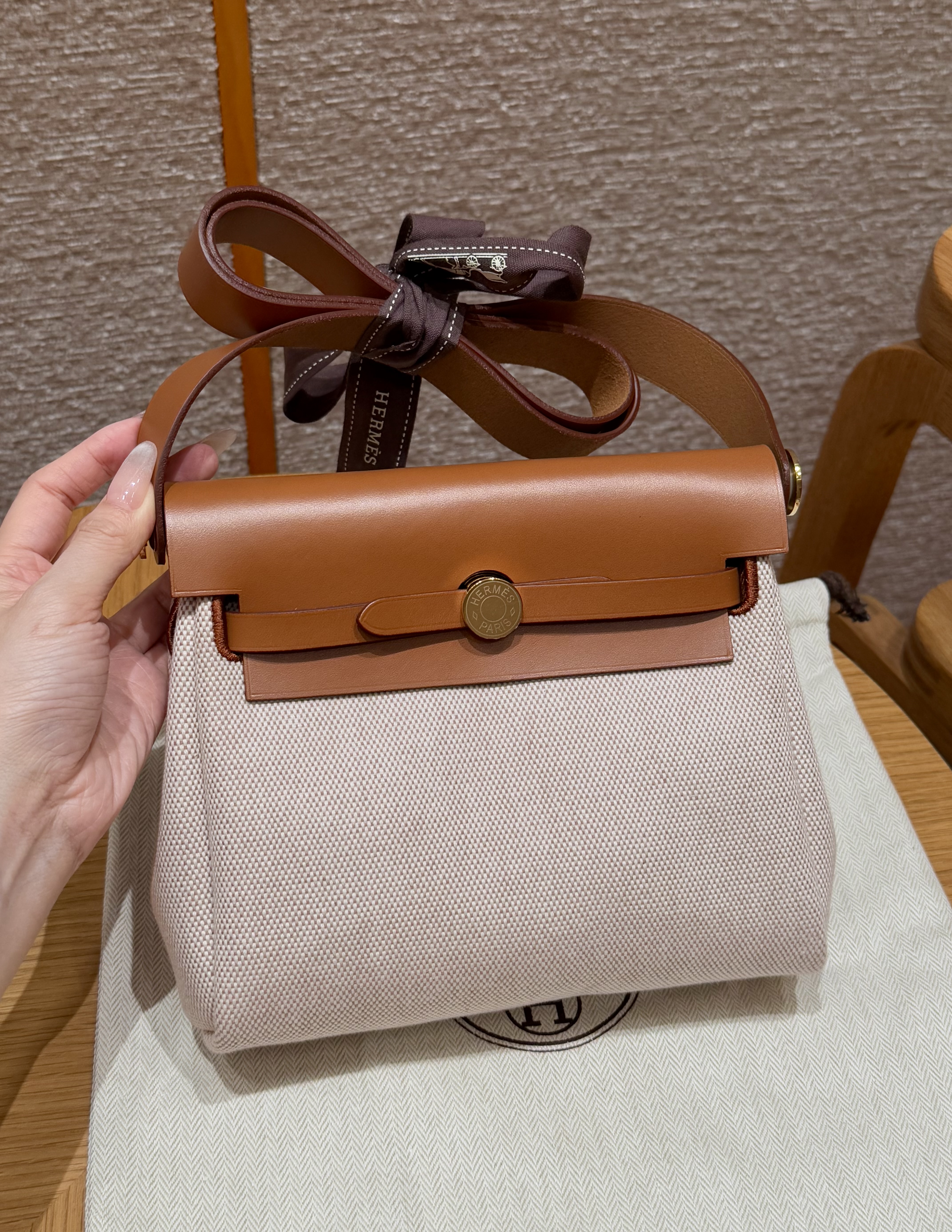에르메스 Hermes Herbag mini 20cm canvas and cowhide ecru beige fauve/gold