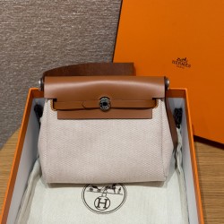 에르메스 Hermes Herbag mini 20cm canvas and cowhide ecru beige fauve/silver