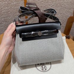 에르메스 Hermes Herbag mini 20cm canvas and cowhide ecru noir noir/silver