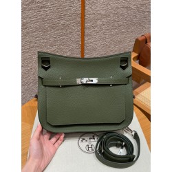 에르메스 Hermes Jypsiere 28cm clemence 61 Olive Green/silver