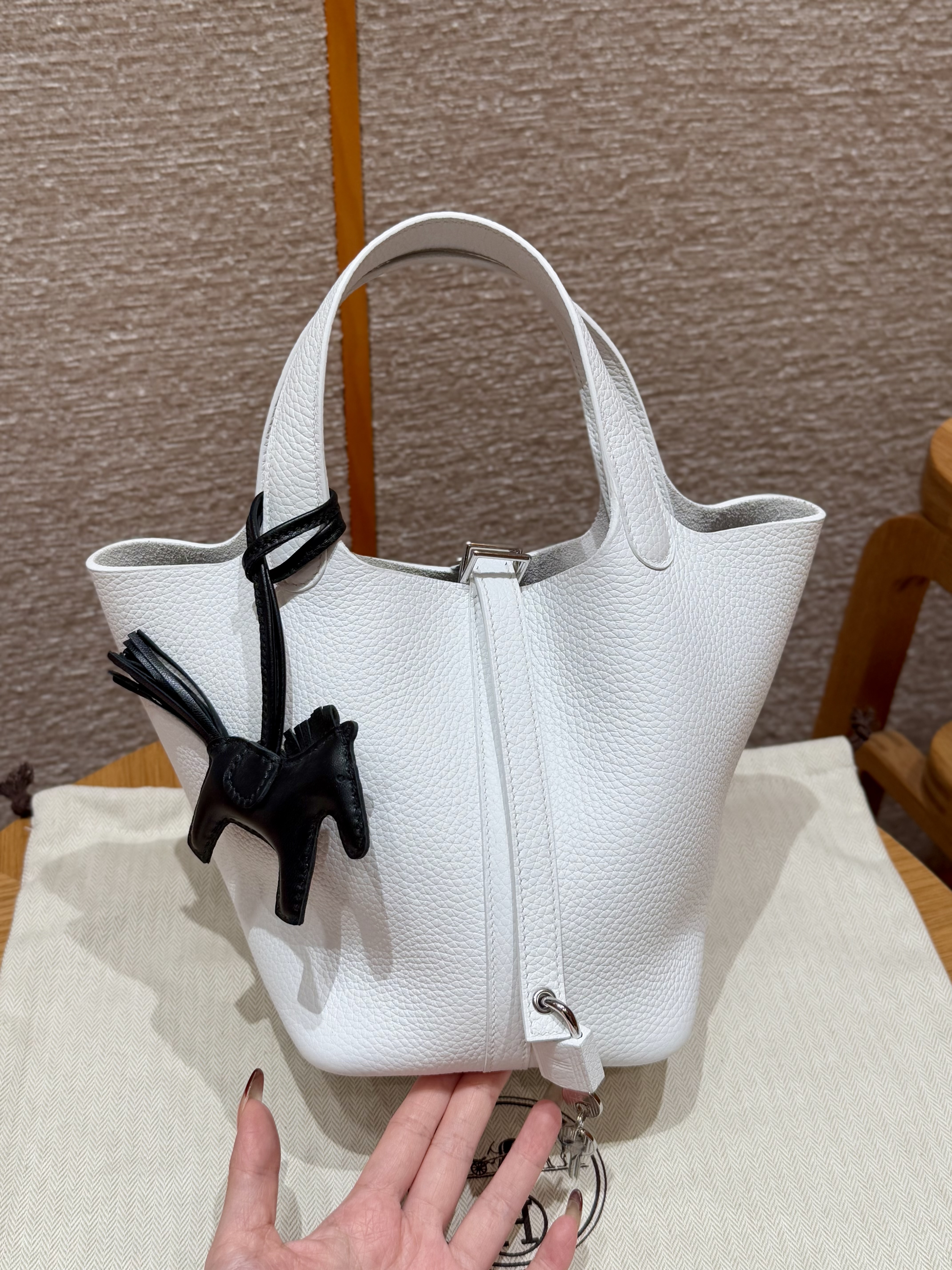 에르메스 Hermes Picotin lock 18cm clemence 01 Blanc/sliver