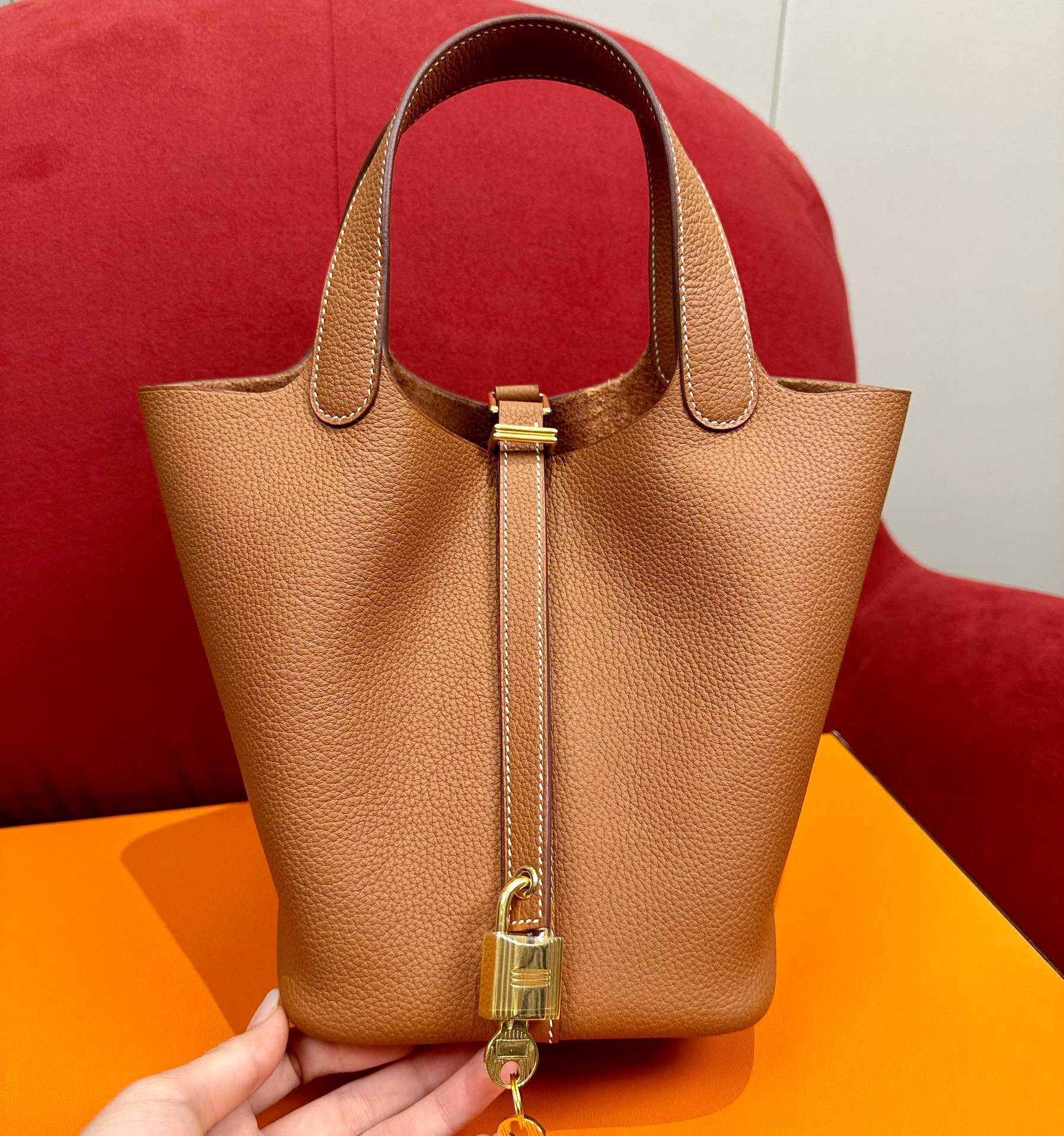 에르메스 Hermes Picotin lock 18cm clemence 1H Toffee/gold