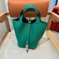 에르메스 Hermes Picotin lock 18cm clemence 06 Vert jade/sliver