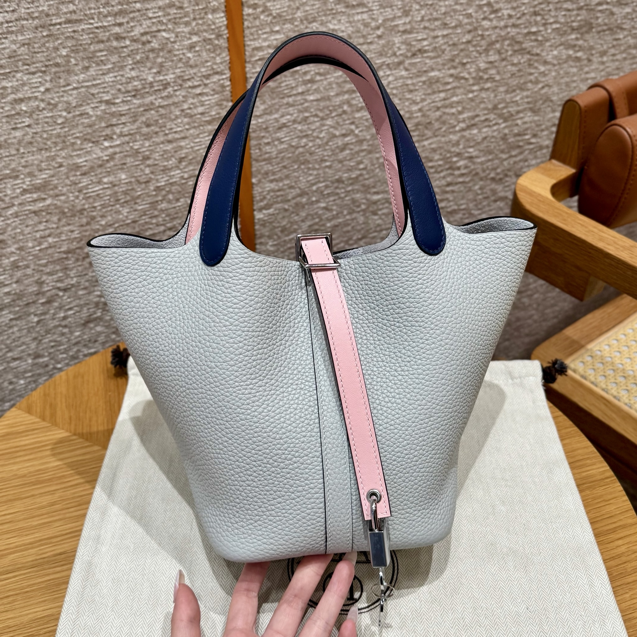 에르메스 Hermes Picotin lock 18cm clemence 08 Blue pale 3Q Rose Sakura 73 Blue saphir/silver