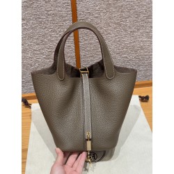 에르메스 Hermes Picotin lock 18cm clemence 18 Etoupe/gold