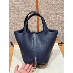 에르메스 Hermes Picotin lock 18cm clemence 73 Blue saphir/sliver