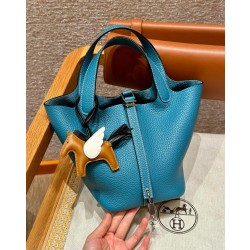 에르메스 Hermes Picotin lock 18cm clemence 75 Blue Jean/sliver