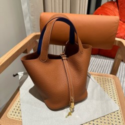 에르메스 Hermes Picotin lock 18cm clemence and Swift 37 Gold and 7T Blue electric/gold