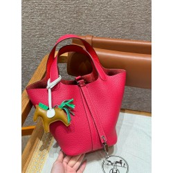 에르메스 Hermes Picotin lock 18cm clemence i6 Rose extreme and S5 Rouge Tomato/silver