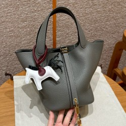 에르메스 Hermes Picotin lock 18cm clemence OL Gris Meyer/gold