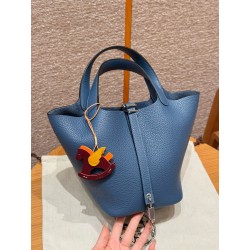 에르메스 Hermes Picotin lock 18cm clemence R2 Blue agate/sliver