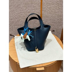 에르메스 Hermes Picotin lock 18cm clemence S4 Deep blue/gold