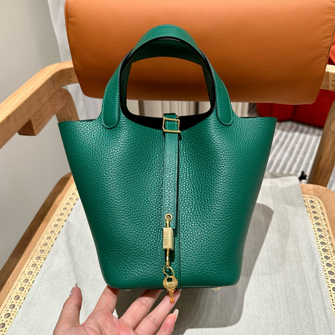 에르메스 Hermes Picotin lock 18cm clemence U4 Vert vertigo/gold
