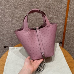 에르메스 Hermes Picotin lock 18cm KK ostrich 5H Cyclaen/sliver