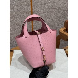 에르메스 Hermes Picotin lock 18cm KK ostrich L4 Bubble Gum/gold