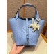에르메스 Hermes Picotin lock 22cm KK ostrich 7Q Blue Mykonos/gold