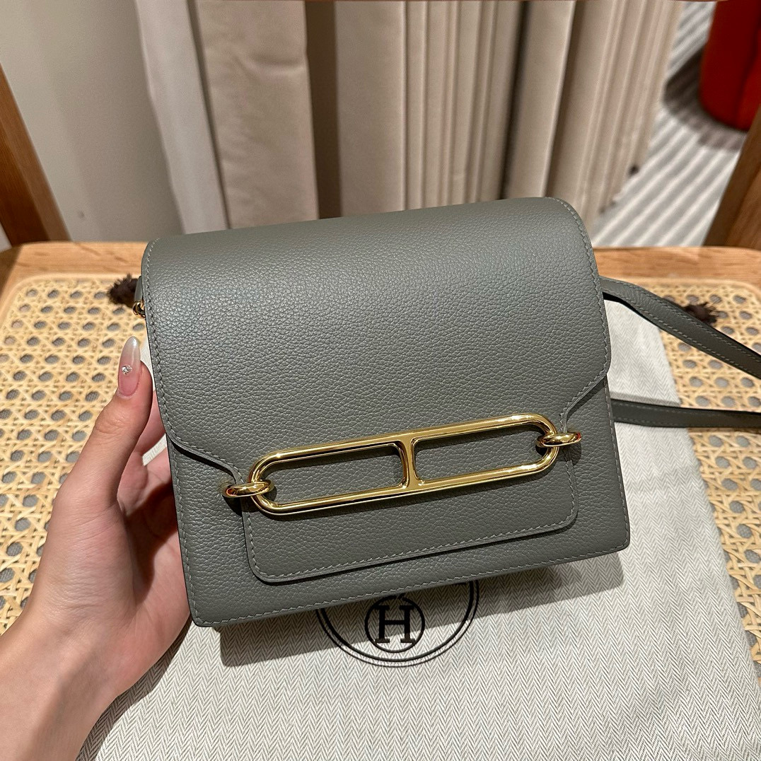 에르메스 Hermes Roulis 18cm Evercolor 0L Gris Meyer/gold