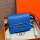 에르메스 Hermes Roulis 18cm KK ostrich O7 Bleuet/silver
