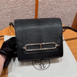 에르메스 Hermes Roulis 18cm Lizard 89 Noir/silver