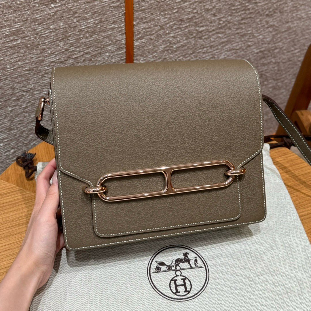 에르메스 Hermes Roulis 23cm Evercolor 18 Etoupe/Rose gold